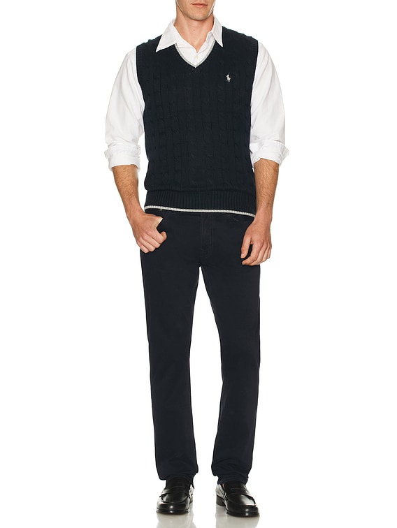 Cotton Tipped Cable V-Neck Sweater Vest