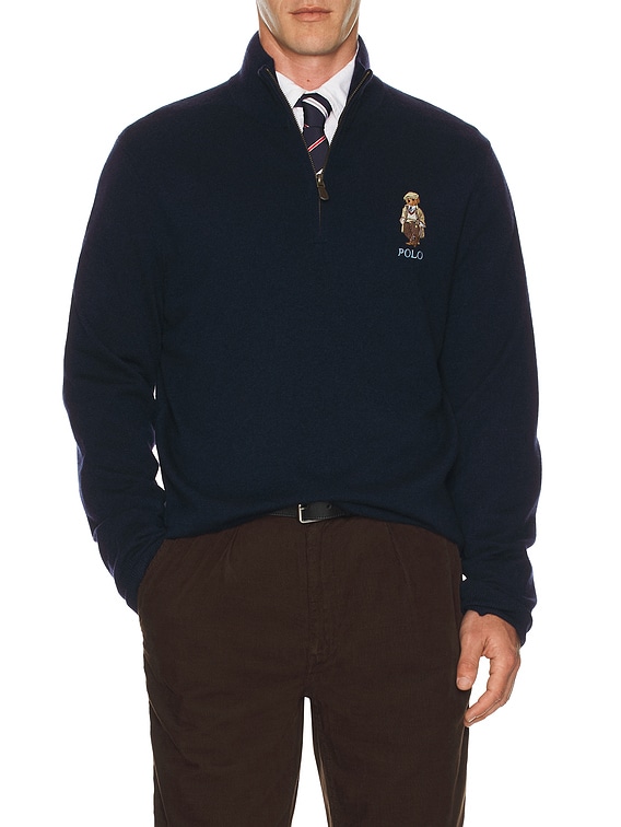 Polo Ralph Lauren Lex Merino Wool Novelty Bear 1/2 Zip Sweater in