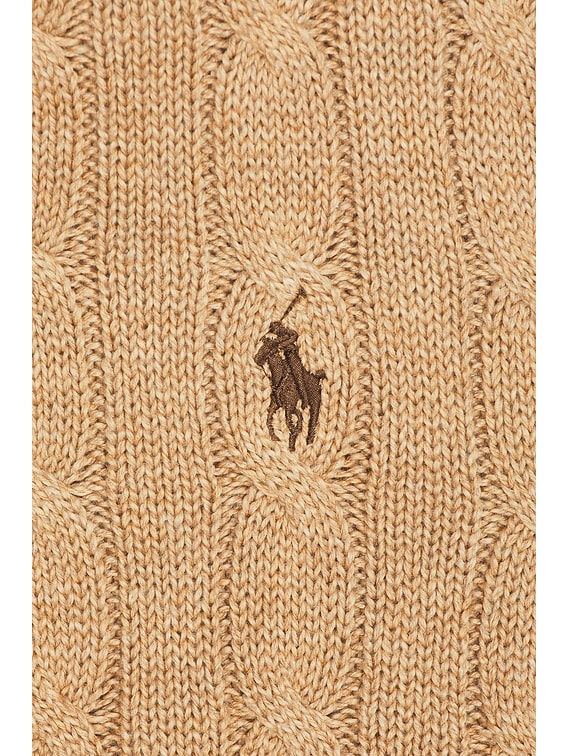 Polo Ralph Lauren Cable-Knit Cotton Polo-Collar Sweater in Camel