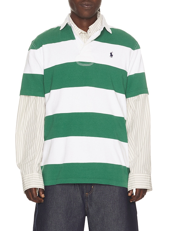 Pedestal ポロシャツ S 黒/白/緑 Polo Ralph Lauren SHORT SLEEVE JERSEY KNIT ICONIC RUGBY ストライプ