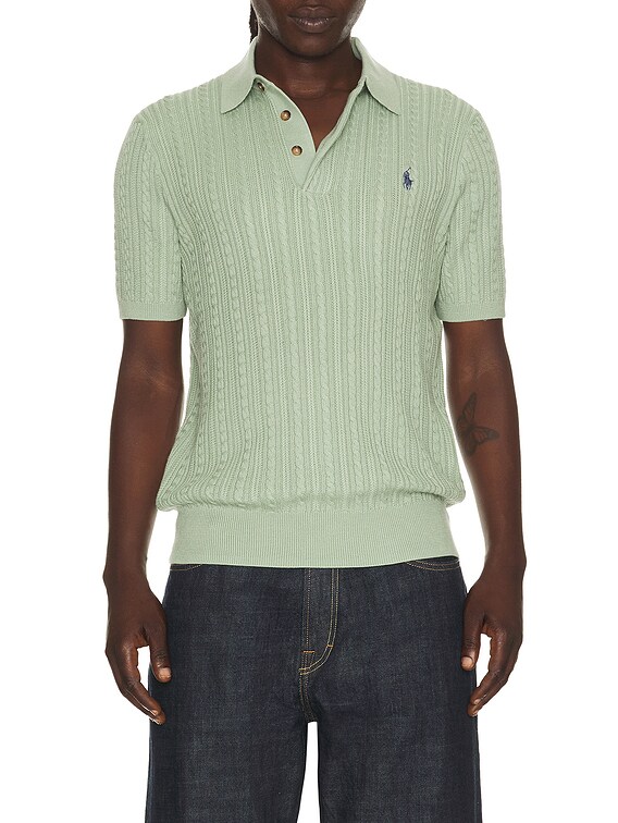 【AULAREE】silk knit short polo 半袖ニット1 Polo Ralph Lauren Short Sleeve Featherweight Cable Knit 3-button