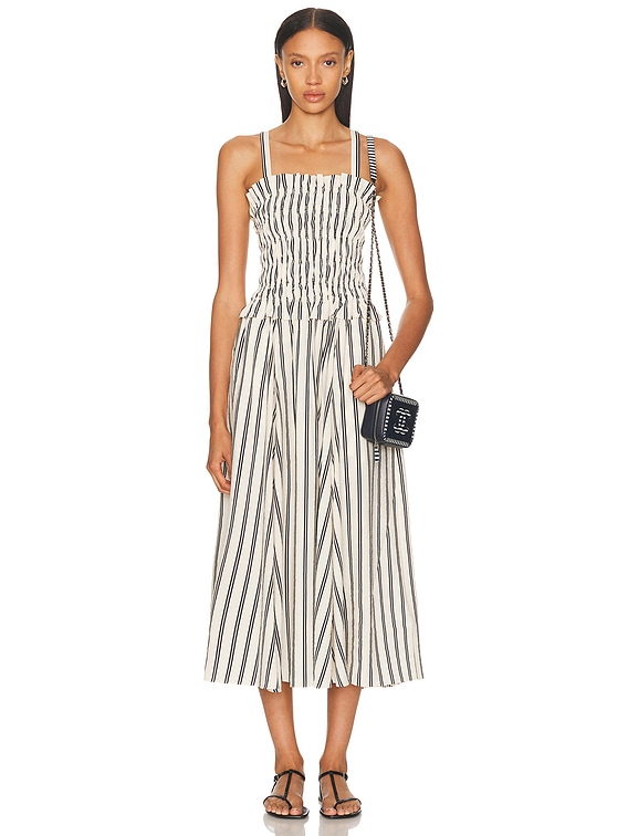 Polo Ralph Lauren Halterneck Midi Dress in 1932 Stripe White