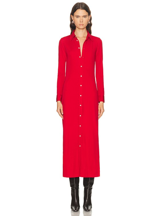 Polo Ralph Lauren Button Down Long Dress in Park Avenue Red | FWRD Polo Ralph Lauren Button Down Long Dress in Park Avenue Red | FWRD
