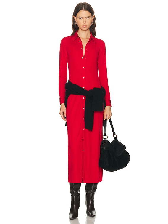 Polo Ralph Lauren Park Avenue Red Matte Jersey Knit Collared Dress Park Avenue Red / M