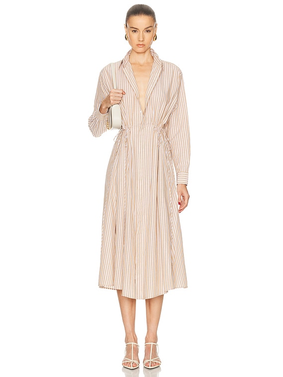 Polo Ralph Lauren Long Sleeve Shirt Dress in Classic Camel & White | FWRD Polo Ralph Lauren Long Sleeve Shirt Dress in Classic Camel & White | FWRD