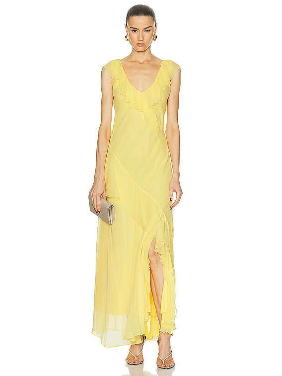 Polo Ralph Lauren Crinkle Chiffon Dress in Sunfish Yellow | FWRD Polo Ralph Lauren Crinkle Chiffon Dress in Sunfish Yellow | FWRD