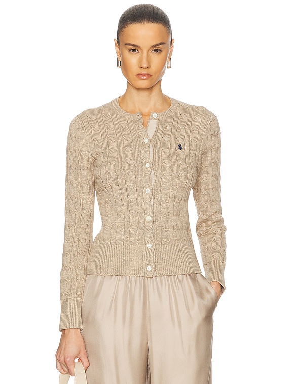 Polo Ralph Lauren Cable-Knit Cotton Crewneck Cardigan in Light