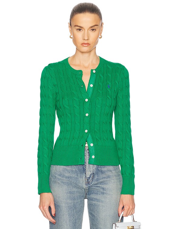Cable-knit Cotton Crewneck Cardigan