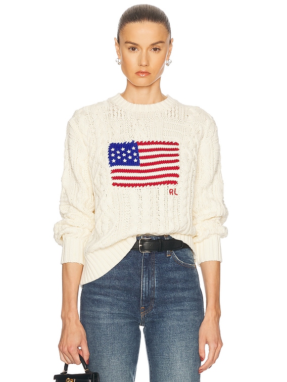 Aran-knit Flag Cotton Sweater