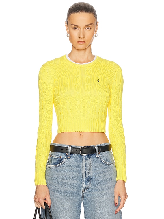 Polo Ralph Lauren Cable-knit Cotton Cropped Sweater in Lemon Crush