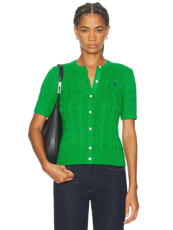 Polo Ralph Lauren Short Sleeve Crewneck Cardigan in Preppy Green