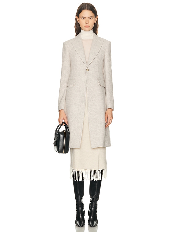 Polo Ralph Lauren Long Coat in Cream Grey Herringbone | FWRD
