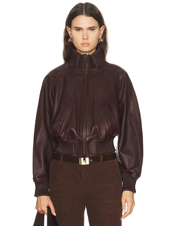Polo Ralph Lauren Leather Bomber Jacket in Brown | FWRD