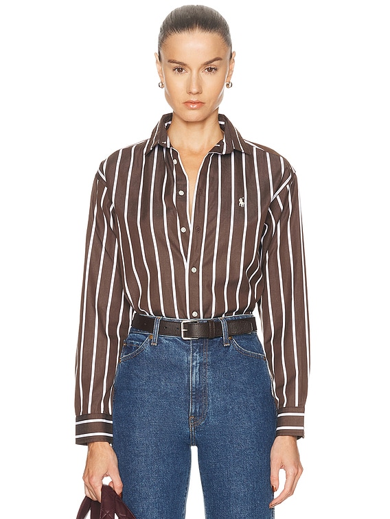 Polo Ralph Lauren Stripe Shirt in 1705 Dark Brown & White | FWRD