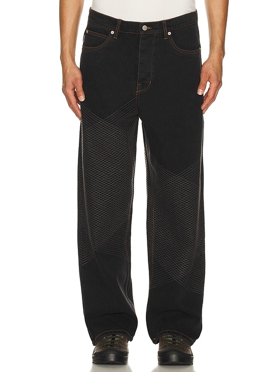 Pleasures Grid Embroidered Baggy Jeans in Black | FWRD