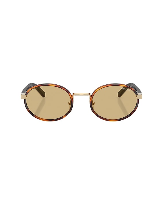 小物 PRADA Logo round sunglasses Prada Round Sunglasses in Root Tortoise | FWRD