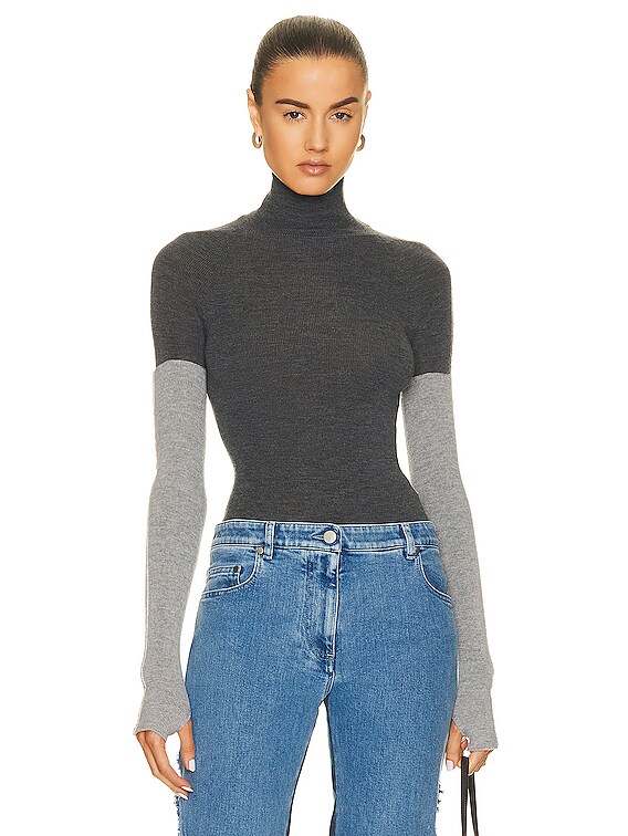 Peter Do Combo Sleeve Turtleneck Sweater in Cool Grey & Light Grey