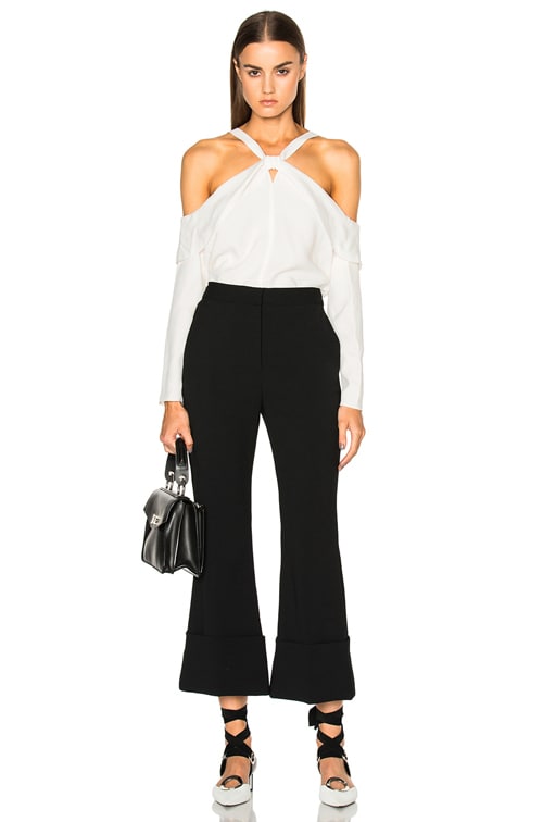 Proenza Schouler Satin Back Off Shoulder Top in Chalk FWRD