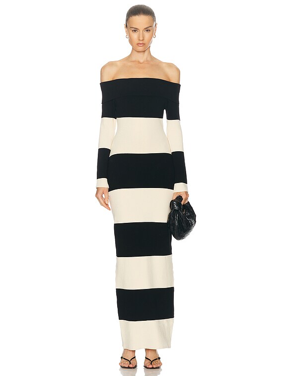 Posse Theo Off The Shoulder Dress in Cream & Black | FWRD