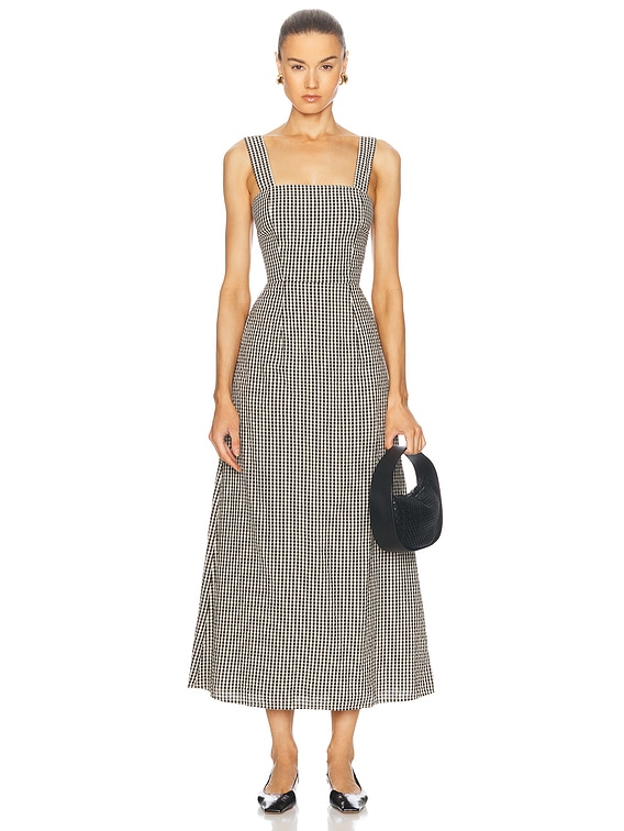 Posse Amelia Square Neck Dress in Gingham Black & Cream | FWRD