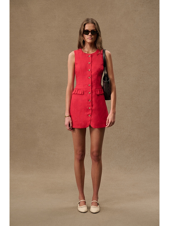 Posse X FWRD Matilda Button Down Mini Dress in Red FWRD