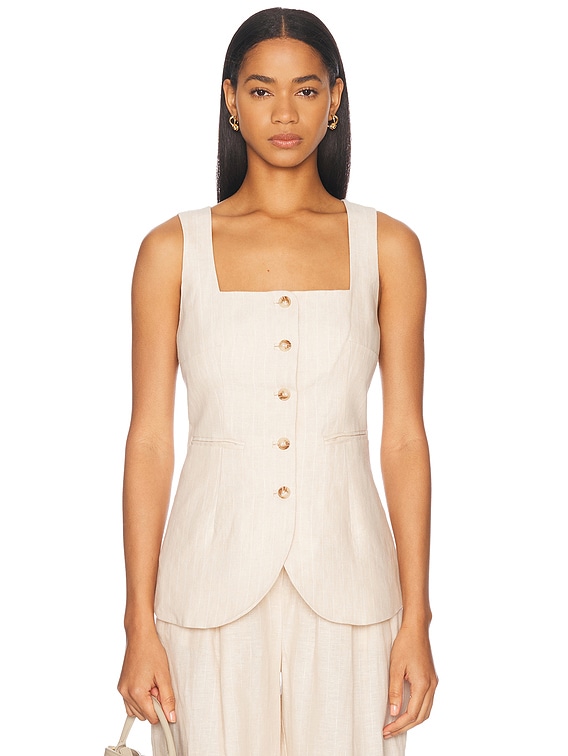 Posse Lucille Vest in Beige Pinstripe | FWRD