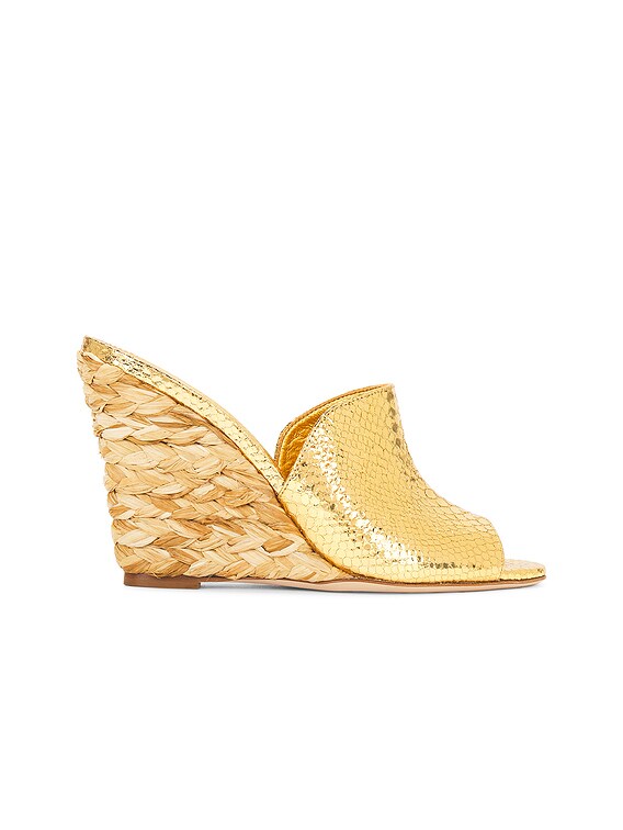 Paris Texas Deia 100 Mule Heel in Gold & Natural | FWRD