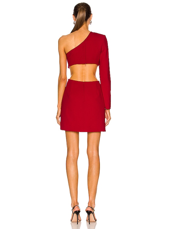 PatBO One Sleeve Cut Out Mini Dress in Cherry & Fuchsia | FWRD PatBO One Sleeve Cut Out Mini Dress in Cherry & Fuchsia | FWRD