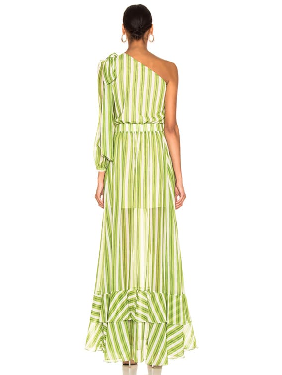 PatBO Striped One Shoulder Maxi Dress in Green & White | FWRD