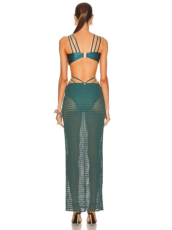alessandra ambrosio green dress PatBO x Cut Out Beach in Palace Versace