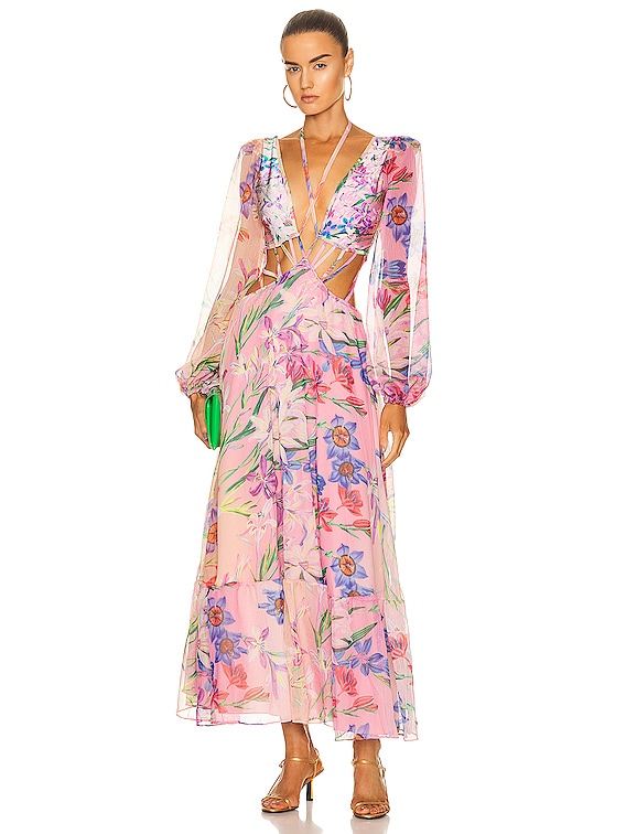 PatBO Iris Long Sleeve Plunge Dress in Pink Ombre | FWRD PatBO Iris Long Sleeve Plunge Dress in Pink Ombre | FWRD