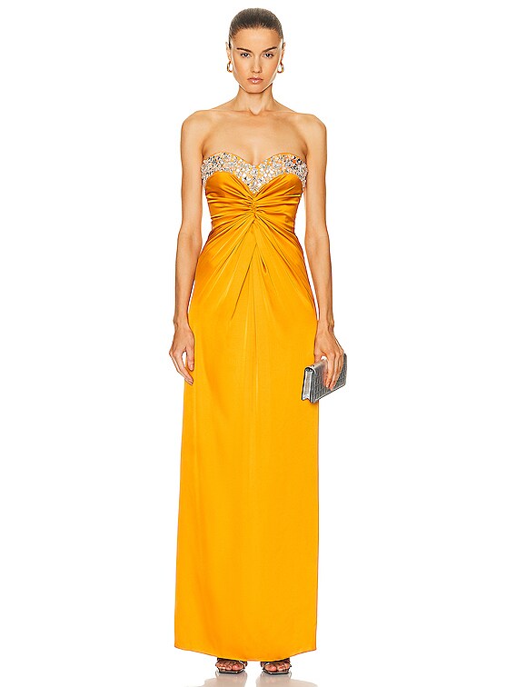 PatBO Hand Beaded Strapless Gown in Mustard