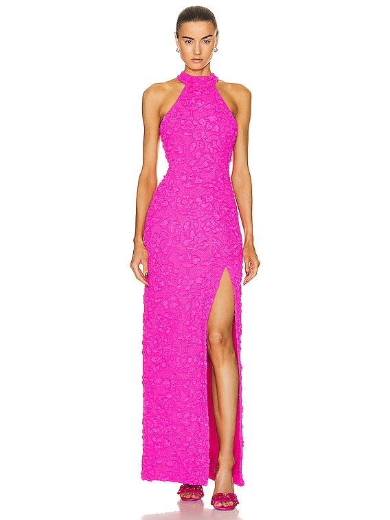 PatBO Stretch Jacquard High Neck Maxi Dress in Neon Pink | FWRD