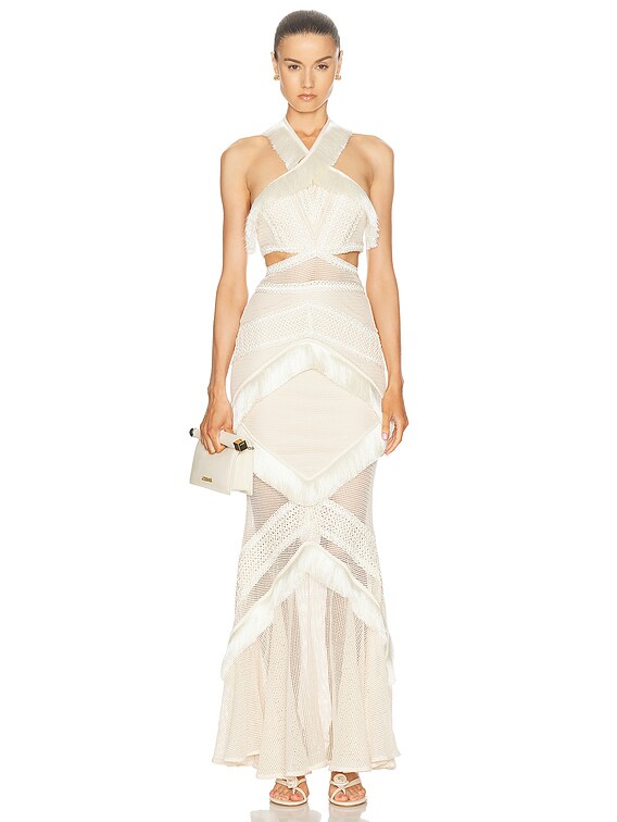 タグ付新品】Acka lame fringe puff dress white ACKA. lame fringe