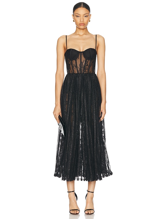 TULLE BUSTIER レディース PatBO Lurex Tulle Bustier Midi Dress in Black | FWRD
