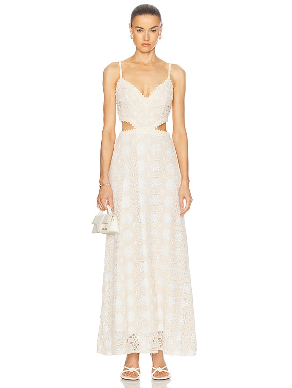 PatBO Natural Crochet Long Dress in Off White | FWRD