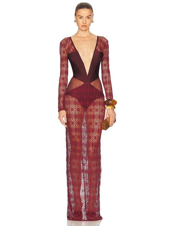 PatBO X Camila Coelho Long Sleeve Maxi Dress in Dark Red | FWRD PatBO X Camila Coelho Long Sleeve Maxi Dress in Dark Red | FWRD