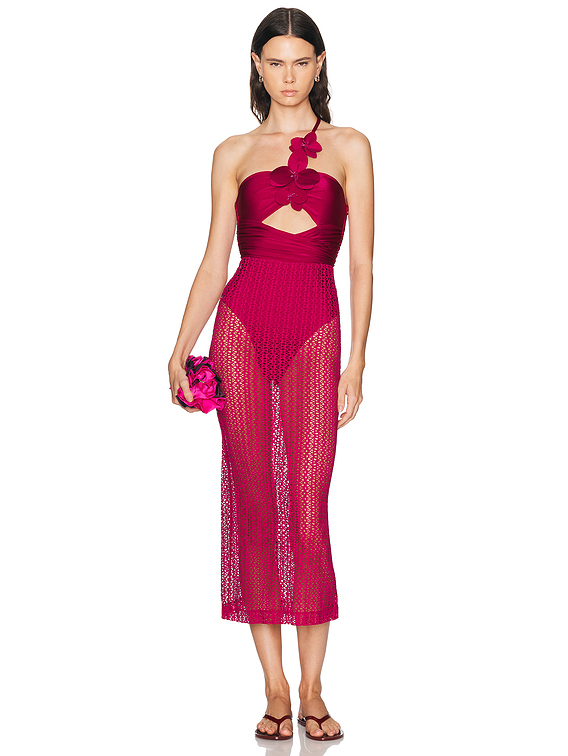 magenta beach dress Petal Sheen Flower Applique vacation birthdays collection:dresses-and-skirts-sweaters New In✨✨ Lace Mix Colour:BLACK AND WHITE