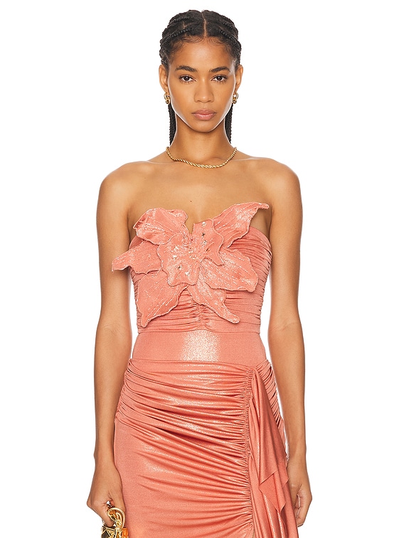 PatBO Metallic Jersey Orchid Bodysuit in Terracotta | FWRD