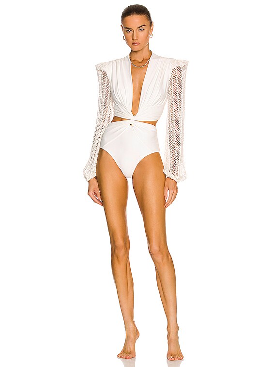 Plunge Netted Sleeve Swimsuit (EXCLUSIVE)