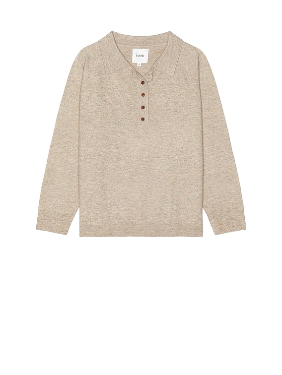 ★LMOOD★ Charrur Stripe Henley Neck Half Knit Ivory Found Hay Collared Knit Henley in Light Brown | FWRD