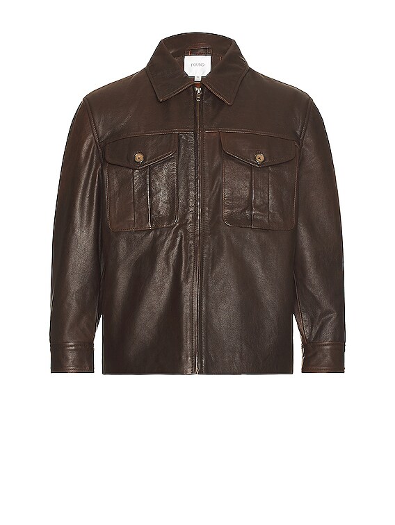 Found Leather Over Shirt in Brown | FWRD