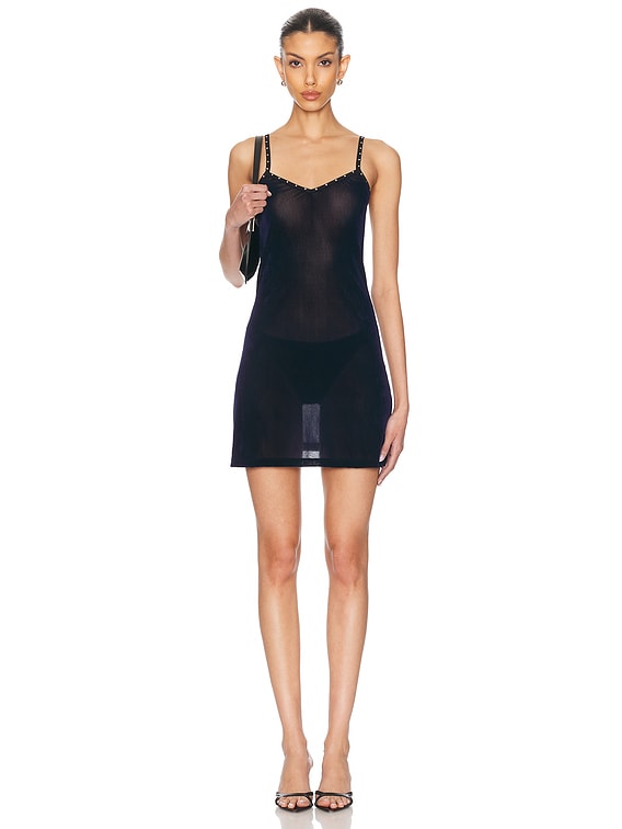 PRISCAVera V Neck Studded Cami Dress in Navy | FWRD