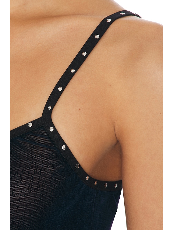 PRISCAVera V Neck Studded Cami Dress in Navy | FWRD