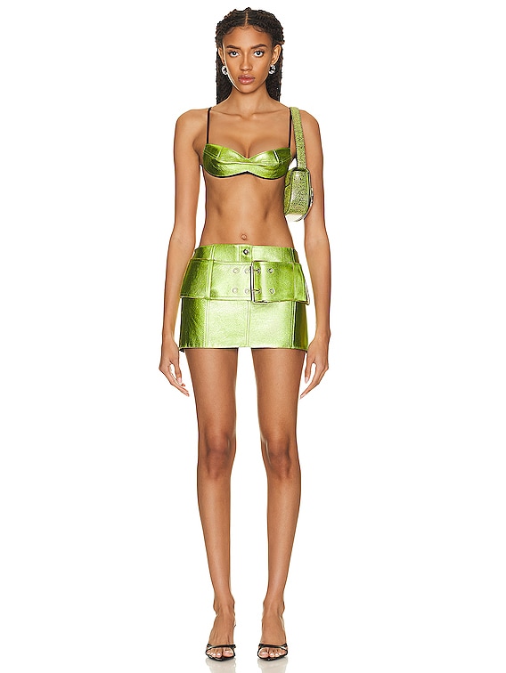 PRISCAVera Low-rise Mini Belt Skirt in Wasabi | FWRD PRISCAVera Low-rise Mini Belt Skirt in Wasabi | FWRD