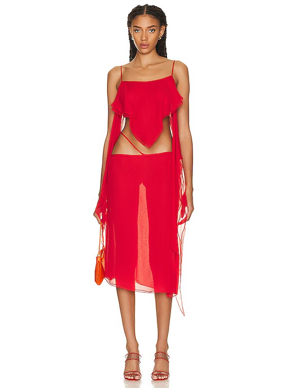 PRISCAVera Cut-out Waist Midi Skirt in Poppy | FWRD