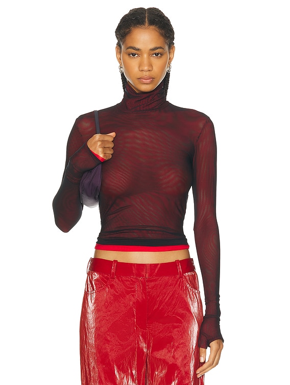 PRISCAVera Turtleneck Long Sleeve Top in Black & Red | FWRD