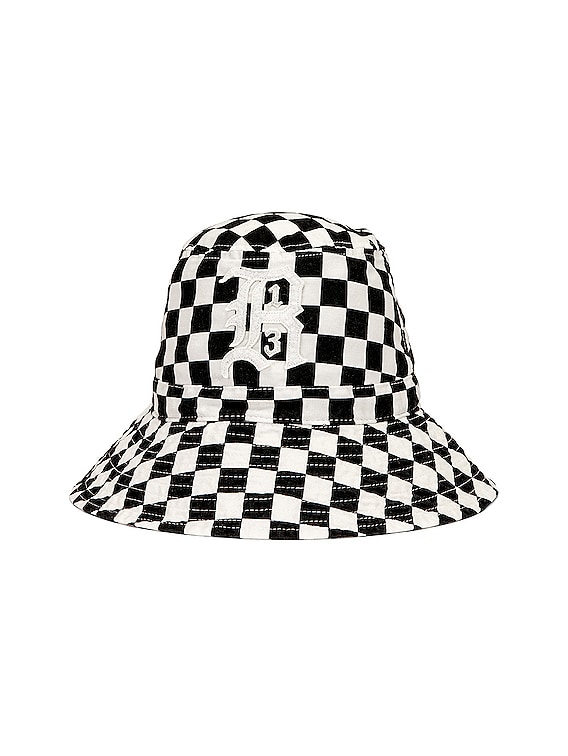 R13 Oversized Bucket Hat in Black White Checker FWRD