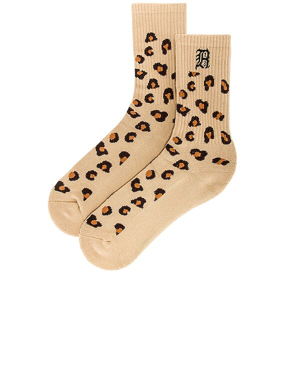 R13 Leopard Socks in Khaki FWRD