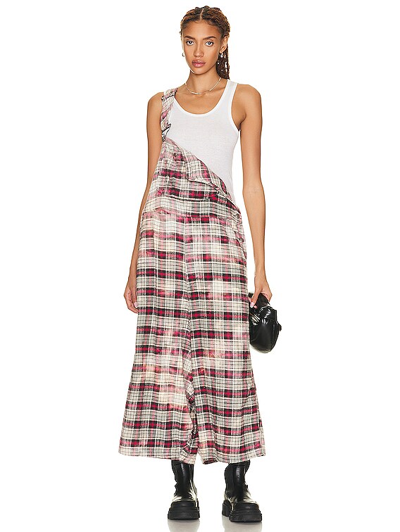 R13 Jumbo Overall in IRREGULAR BLEACH GREY PLAID | FWRD